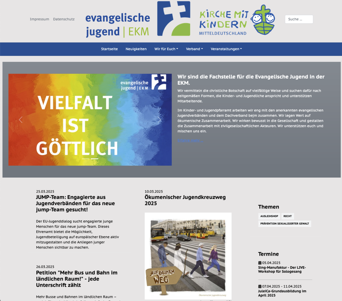 screenshot neue Website evangelischejugend.de  ©Kinder- und Jugendpfarramt der EKM