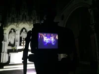 Digitale Spielerei an einem geschichtsträchtigen Ort - der Schlosskirche in Wittenberg - zum Barkamp Kirche Online.